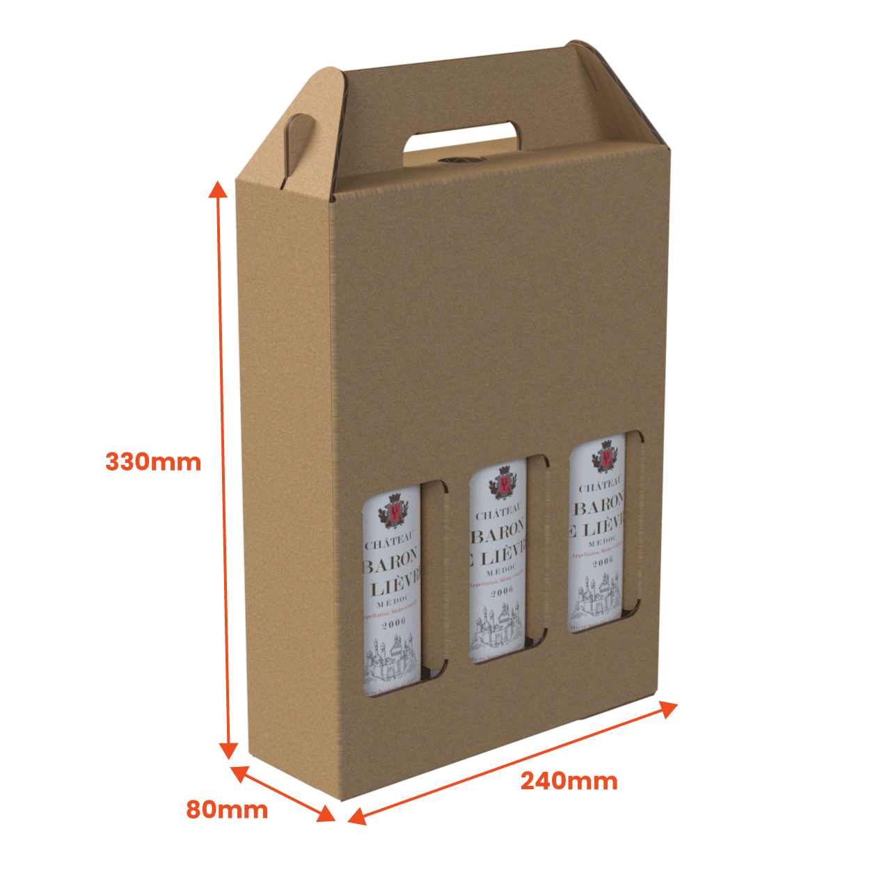 Boxes 24 Beverage Boxes 3 Bottle (750ml) Wine Carry Pack - Brown - 240 x 80 x 330mm (Pack of 25)