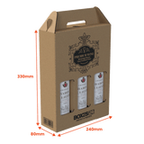 3 Bottle (750ml) Wine Carry Pack - Brown - 240 x 80 x 330mm - Custom Print - 1 Sided (Pack of 25) - Boxes 24