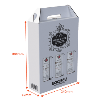3 Bottle (750ml) Wine Carry Pack - White - 240 x 80 x 330mm - Custom Print - 1 Sided (Pack of 25) - Boxes 24