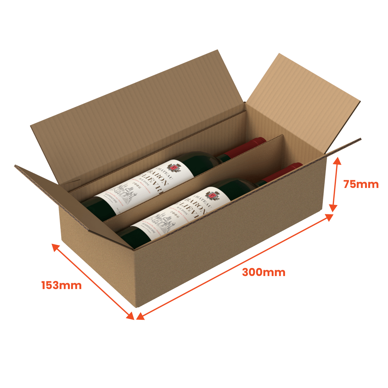 2 Bottle (750ml) Wine Shipper - Brown - 300 x 153 x 75mm (Pack of 10)