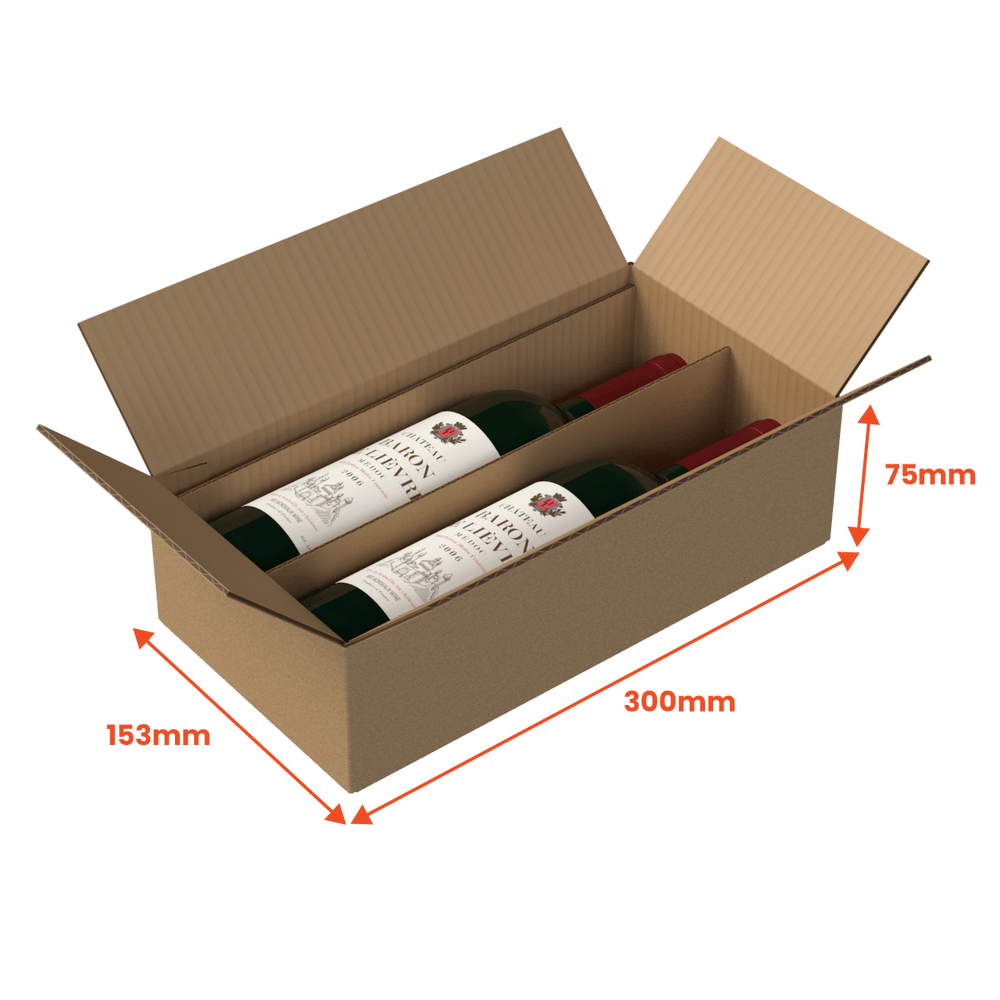 2 Bottle (750ml) Wine Shipper - Brown - 300 x 153 x 75mm (Pack of 10) - Boxes 24