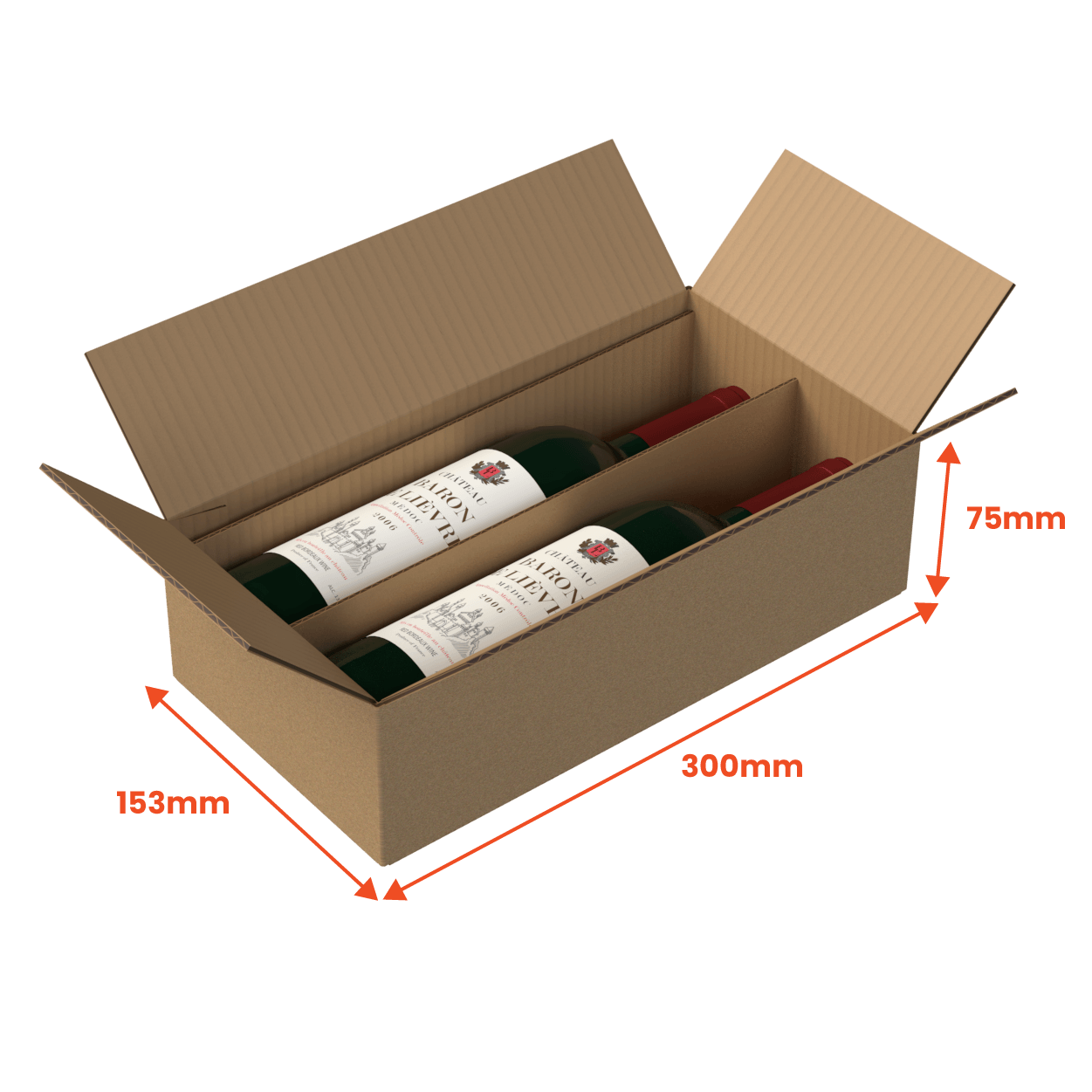 Boxes 24 Beverage Boxes 2 Bottle (750ml) Wine Shipper - Brown - 300 x 153 x 75mm (Pack of 10)