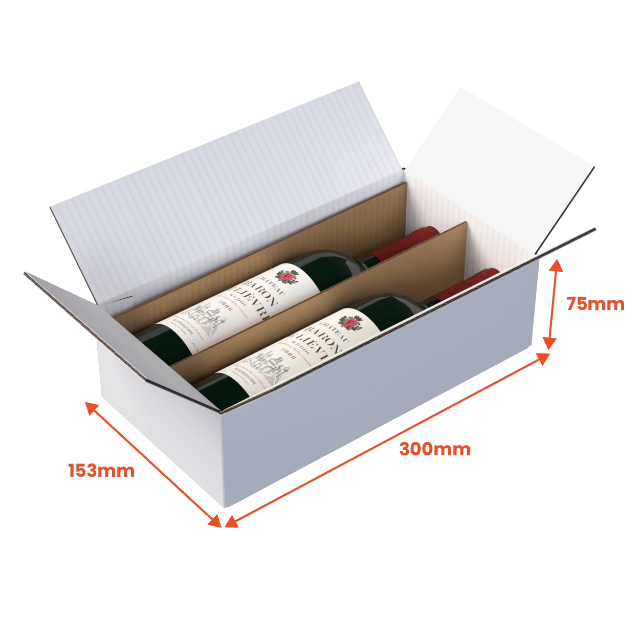 2 Bottle (750ml) Wine Shipper - White - 300 x 153 x 75mm (Pack of 10)