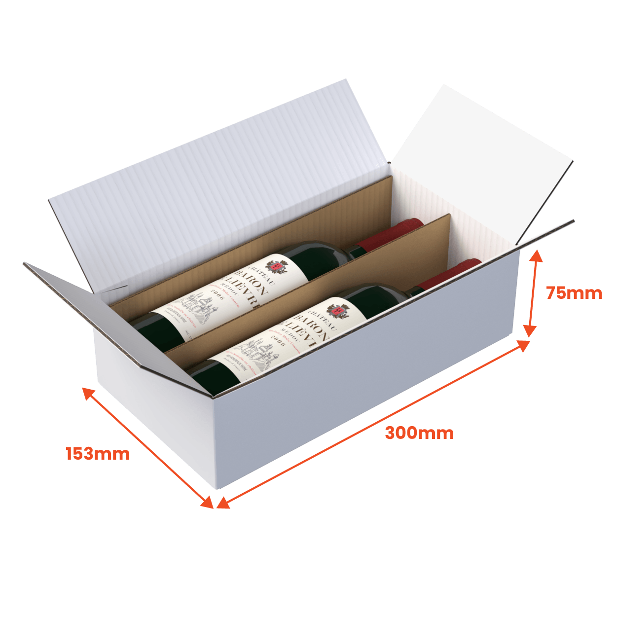 Boxes 24 Beverage Boxes 2 Bottle (750ml) Wine Shipper - White - 300 x 153 x 75mm (Pack of 10)