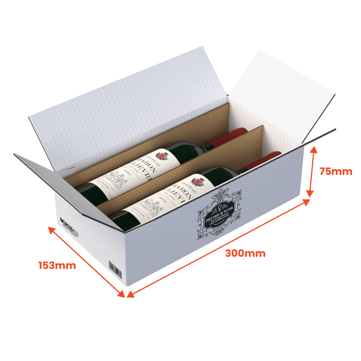 2 Bottle (750ml) Wine Shipper - White - 300 x 153 x 75mm - Custom Print - 1 Sided (Pack of 10)