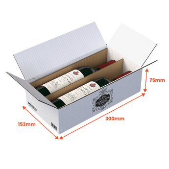 2 Bottle (750ml) Wine Shipper - White - 300 x 153 x 75mm - Custom Print - 1 Sided (Pack of 10) - Boxes 24