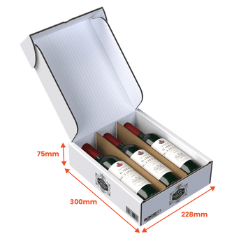 3 Bottle (750ml) Wine Lay Flat Box - White - 300 x 228 x 75mm - Custom Print - 1 Sided (Pack of 25) - Boxes 24