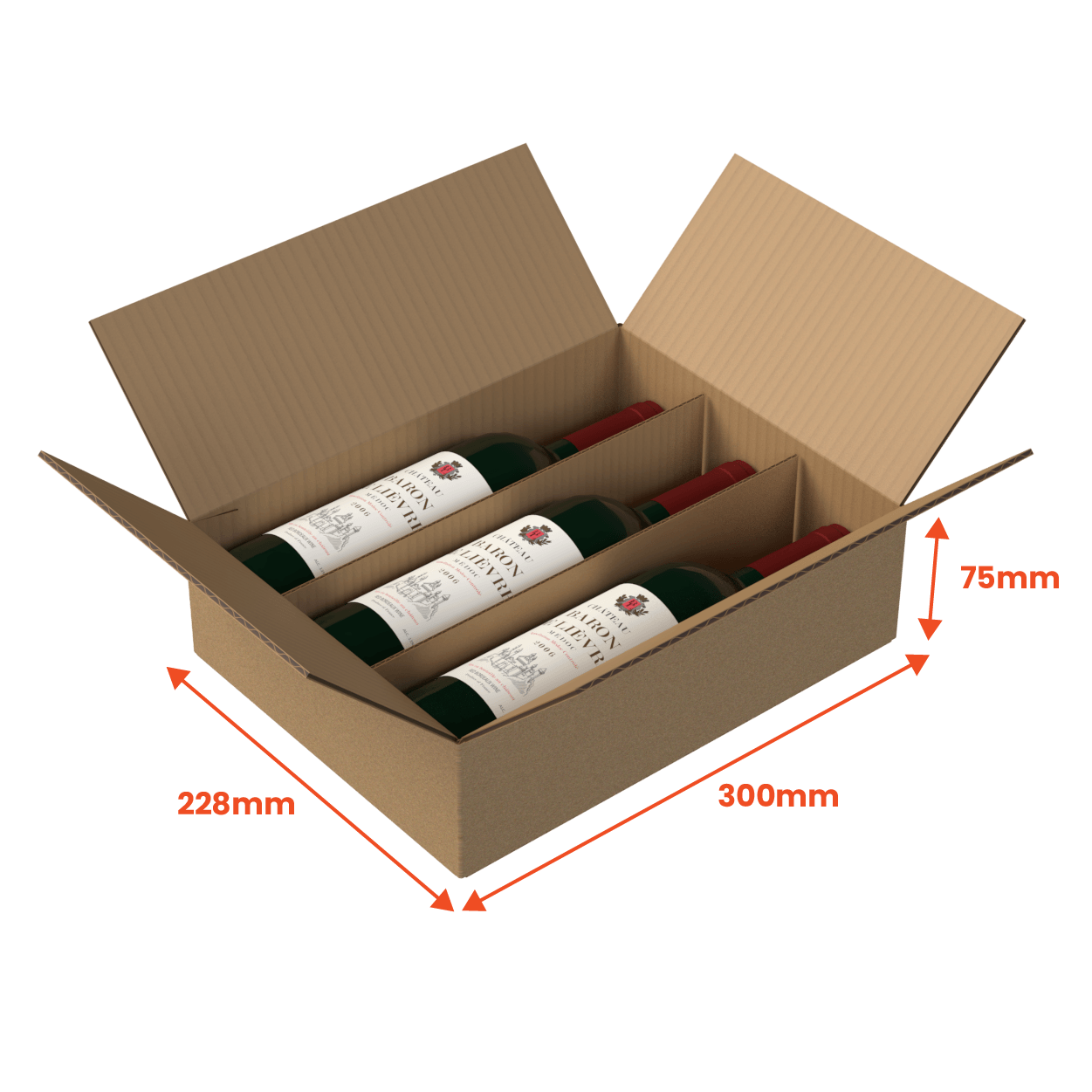 Boxes 24 Beverage Boxes 3 Bottle (750ml) Wine Shipper - Brown - 300 x 228 x 75mm (Pack of 10)
