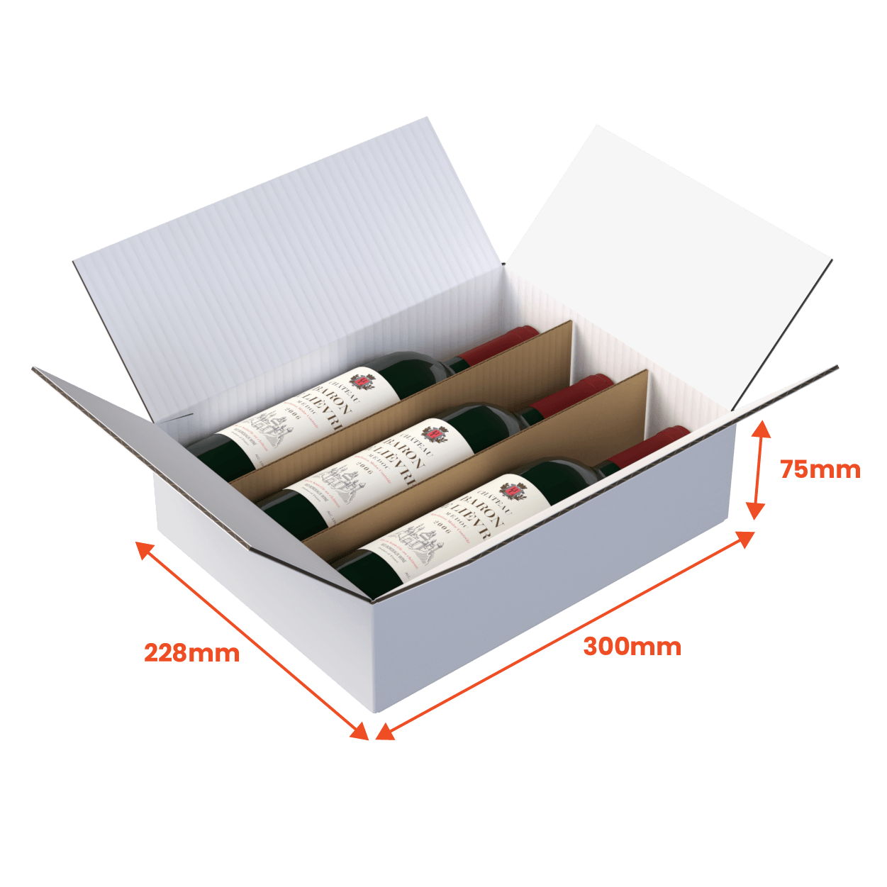 3 Bottle (750ml) Wine Shipper - White - 300 x 228 x 75mm (Pack of 10) - Boxes 24