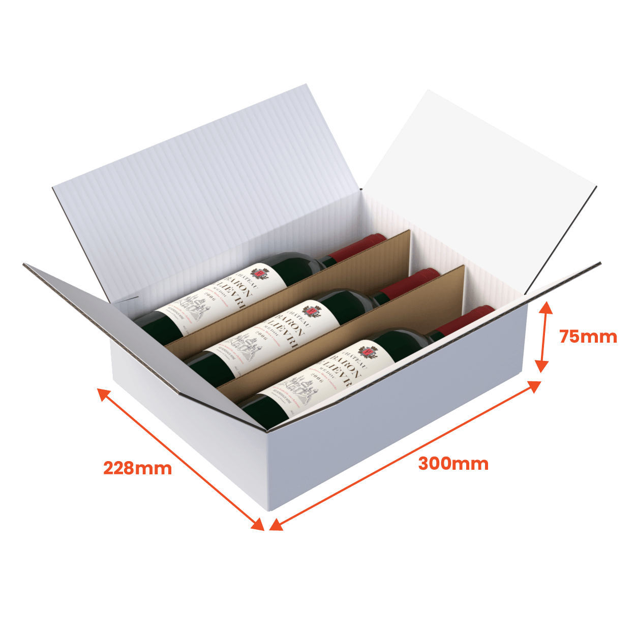 Boxes 24 Beverage Boxes 3 Bottle (750ml) Wine Shipper - White - 300 x 228 x 75mm (Pack of 10)