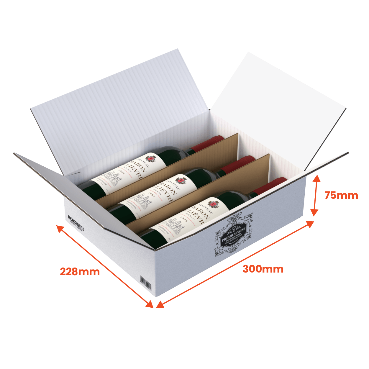 3 Bottle (750ml) Wine Shipper - White - 300 x 228 x 75mm - Custom Print - 1 Sided (Pack of 10)