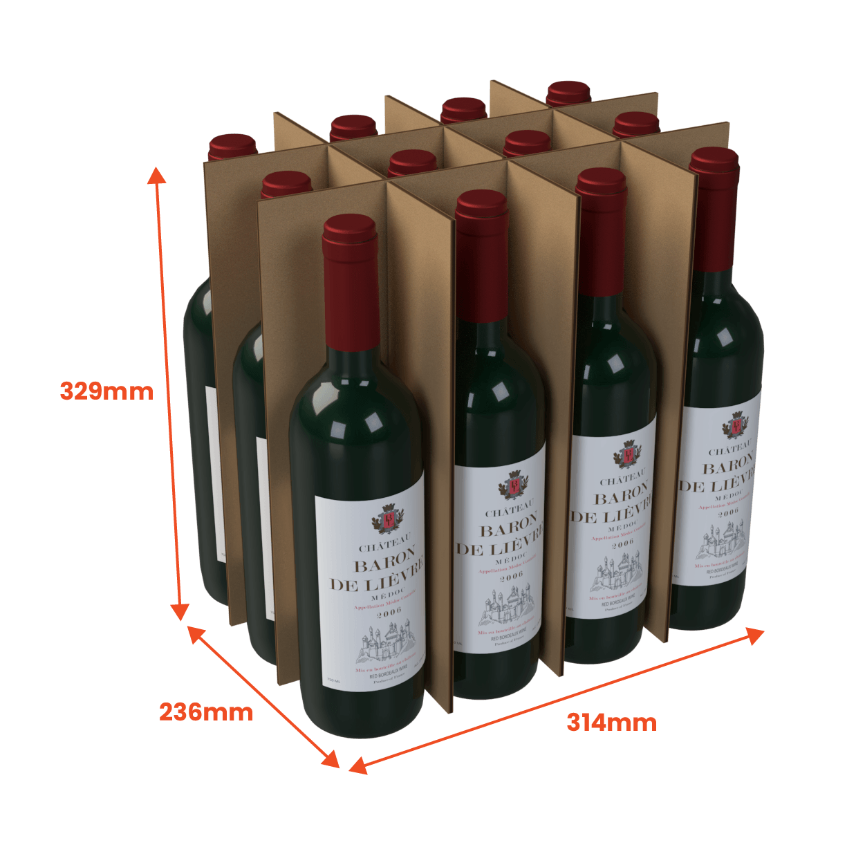 12 Cell 750ml Wine Bottle Partition - Brown (Pack of 50) - Boxes 24