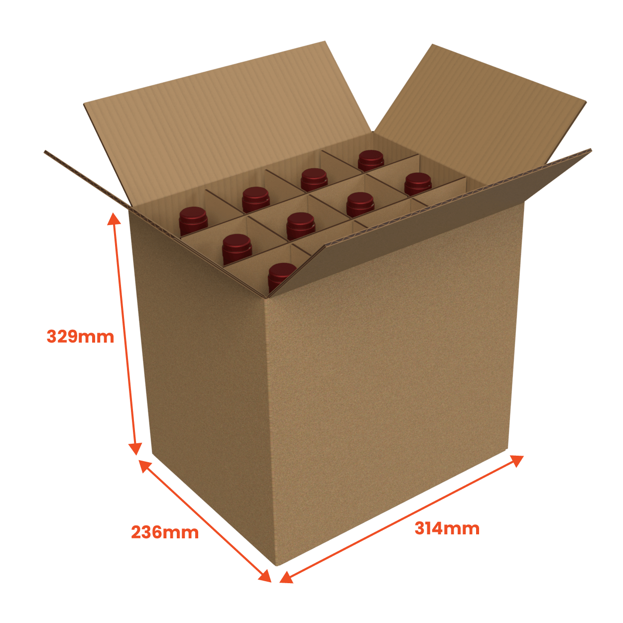 12 Bottle Generic Box - Brown - 314 x 236 x 329mm (Pack of 25) - Boxes 24