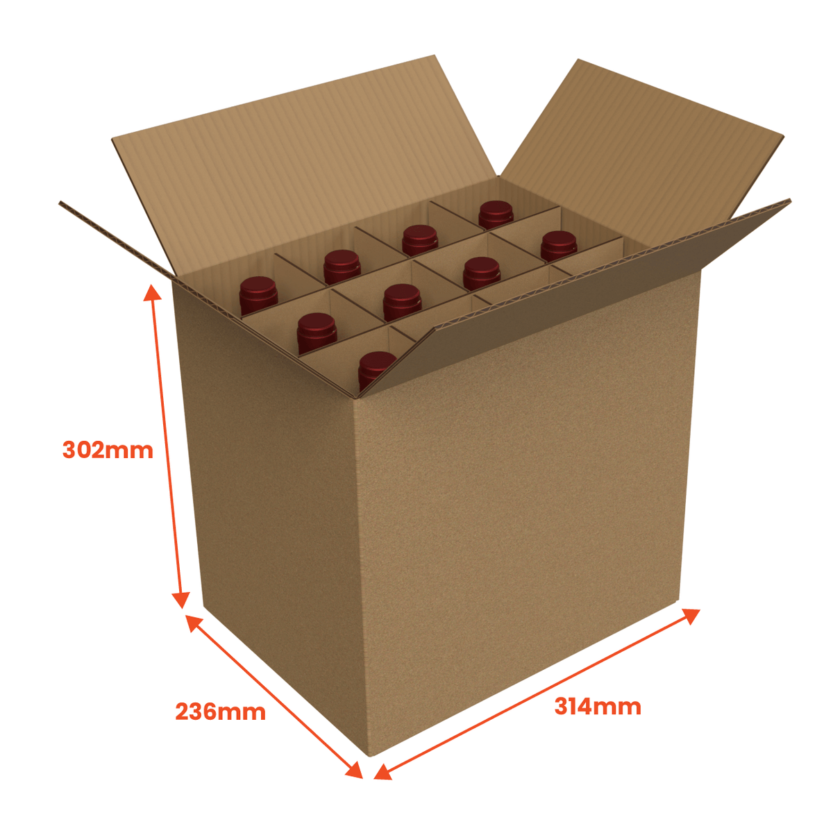 Boxes 24 Beverage Boxes 12 Bottle Generic Box - Brown - 314 x 236 x 302mm (Pack of 25)