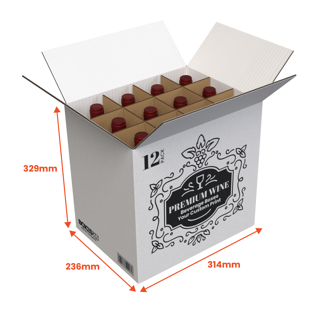 12 Bottle Generic Box - White - 314 x 236 x 329mm - Custom Print - 1 Sided (Pack of 25)