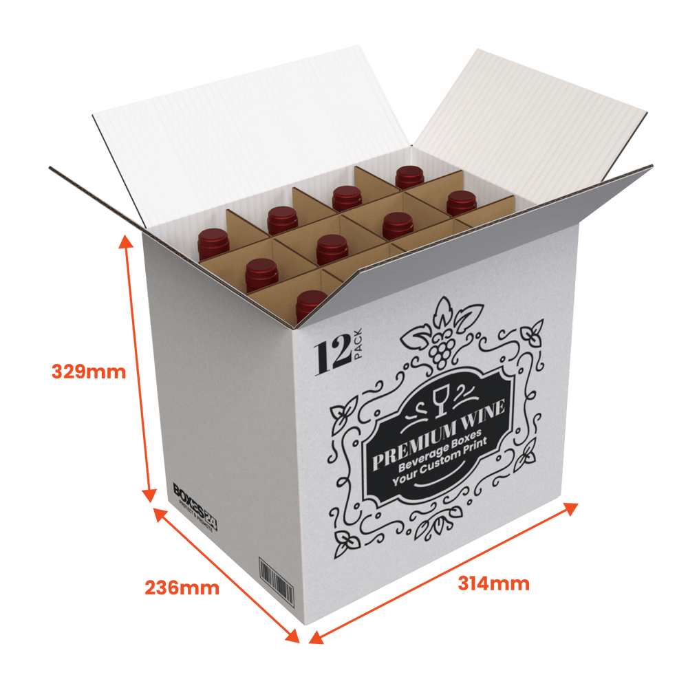 12 Bottle Generic Box - White - 314 x 236 x 329mm - Custom Print - 1 Sided (Pack of 25) - Boxes 24