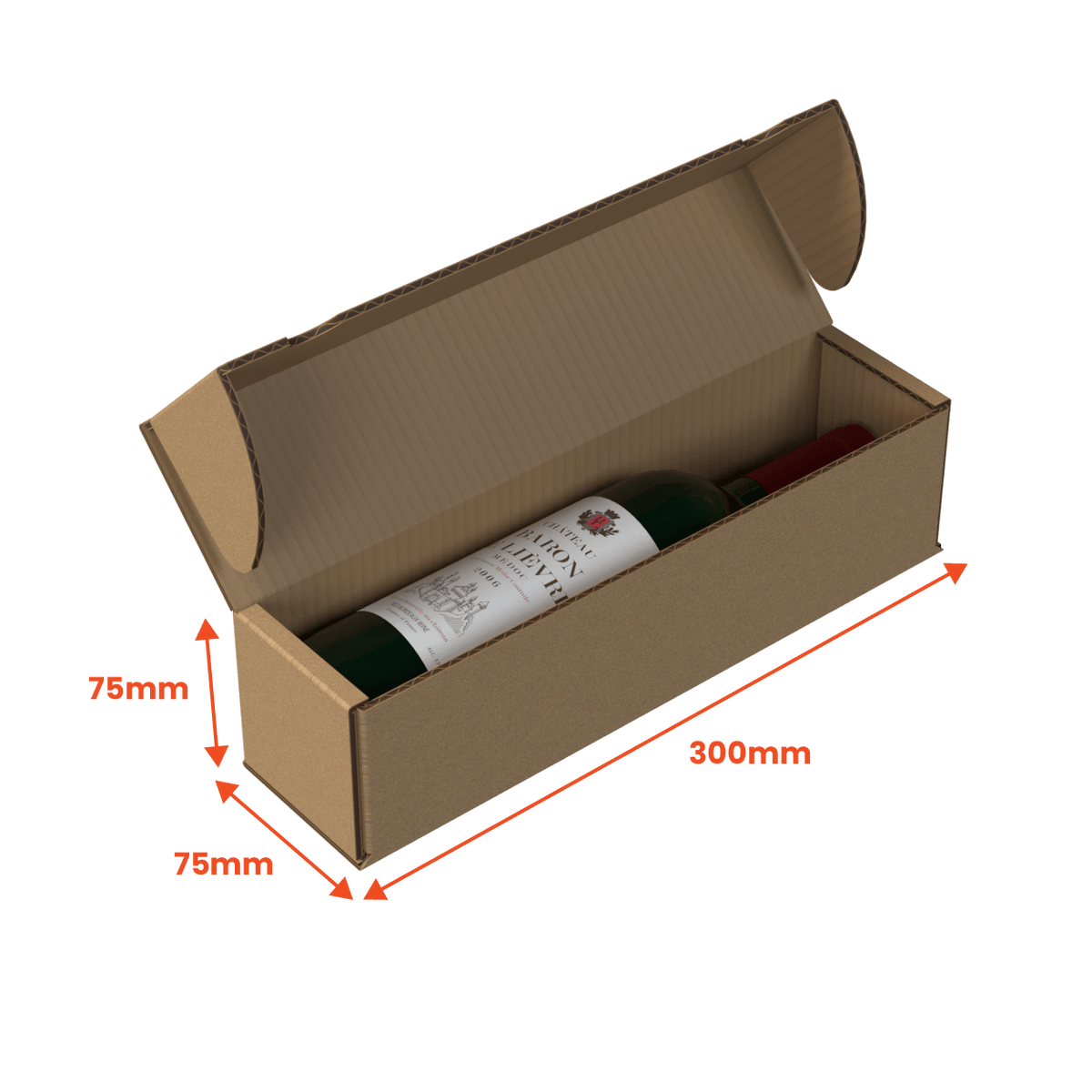 Boxes 24 Beverage Boxes 1 Bottle Wine (750ml) Lay Flat Box - Brown - 300 x 75 x 75mm (Pack of 25)