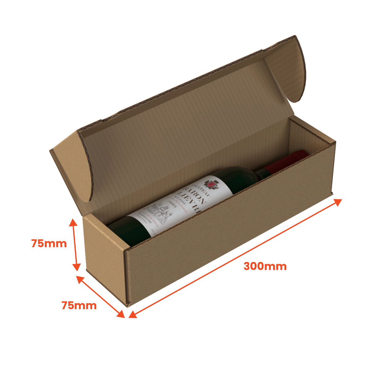 Boxes 24 Beverage Boxes 1 Bottle Wine (750ml) Lay Flat Box - Brown - 300 x 75 x 75mm (Pack of 25)