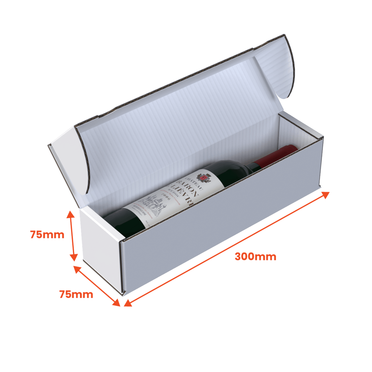 Boxes 24 Beverage Boxes 1 Bottle Wine (750ml) Lay Flat Box - White - 300 x 75 x 75mm (Pack of 25)