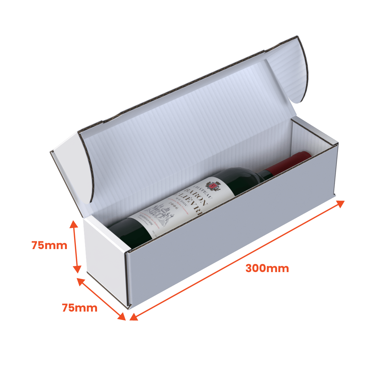 Boxes 24 Beverage Boxes 1 Bottle Wine (750ml) Lay Flat Box - White - 300 x 75 x 75mm (Pack of 25)