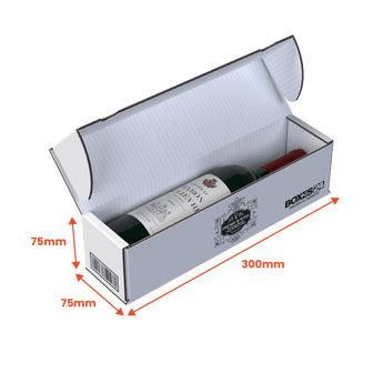 1 Bottle Wine (750ml) Lay Flat Box - White - 300 x 75 x 75mm - Custom Print - 1 Sided (Pack of 25) - Boxes 24