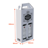 2 Bottle (750ml) Wine Carry Pack - White - 185 x 85 x 330mm - Custom Print - 1 Sided (Pack of 25) - Boxes 24