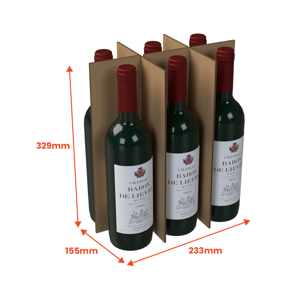 6 Cell 750ml Wine Bottle Partition - Brown (Pack of 50)