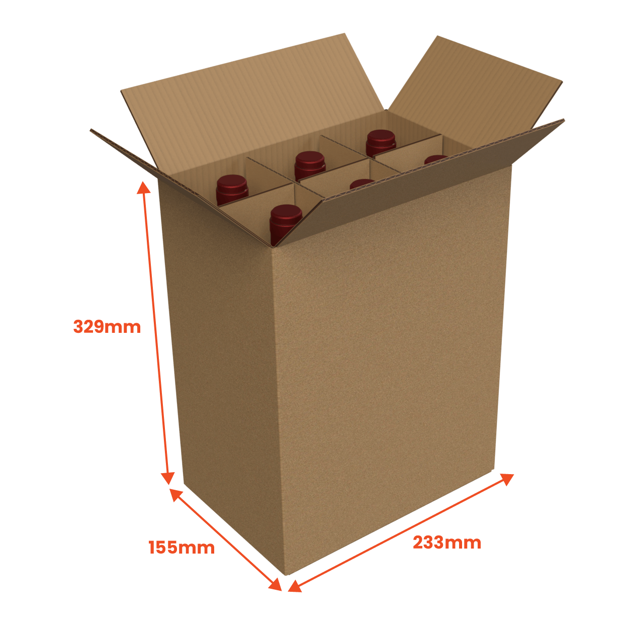 6 Bottle Generic Box - Brown - 233 x 155 x 329mm (Pack of 25)