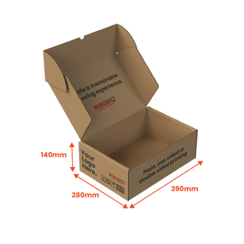 Large Mailing Box - Custom Print 2 Sided - Brown - 390 x 280 x 140mm (Pack of 25) - Boxes 24