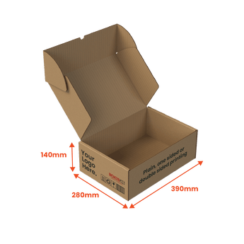 Large Mailing Box - Custom Print 1 Sided - Brown - 390 x 280 x 140mm (Pack of 25) - Boxes 24