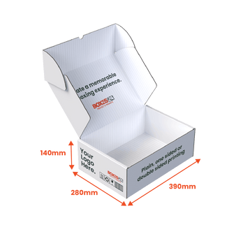 Large Mailing Box - Custom Print 2 Sided - White - 390 x 280 x 140mm (Pack of 25) - Boxes 24