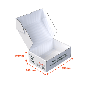 Large Mailing Box - Custom Print 1 Sided - White - 390 x 280 x 140mm (Pack of 25) - Boxes 24