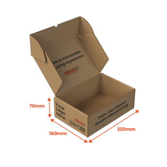 Small Mailing Box - Custom Print 2 Sided - Brown - 220 x 160 x 70mm (Pack of 25) - Boxes 24