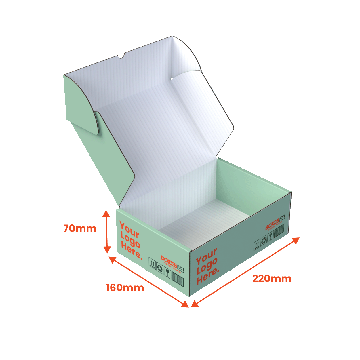 Small Mailing Box - Custom Print 1 Sided - White - 220 x 160 x 70mm (Pack of 25)