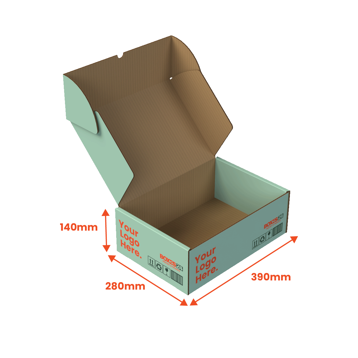 Large Mailing Box - Custom Print 1 Sided - Brown - 390 x 280 x 140mm (Pack of 25)