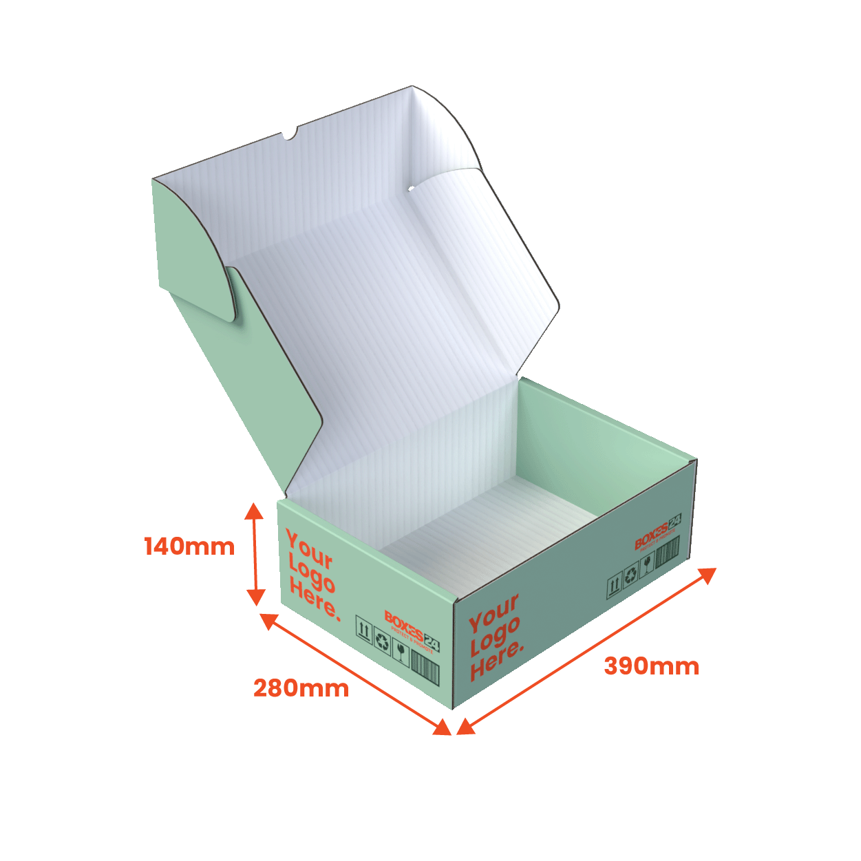 Large Mailing Box - Custom Print 1 Sided - White - 390 x 280 x 140mm (Pack of 25)