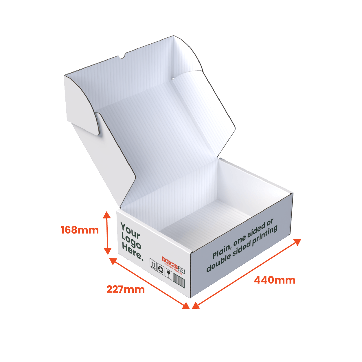 Extra Large Mailing Box - Custom Print 1 Sided - White - 440 x 227 x 168mm (Pack of 25) - Boxes 24