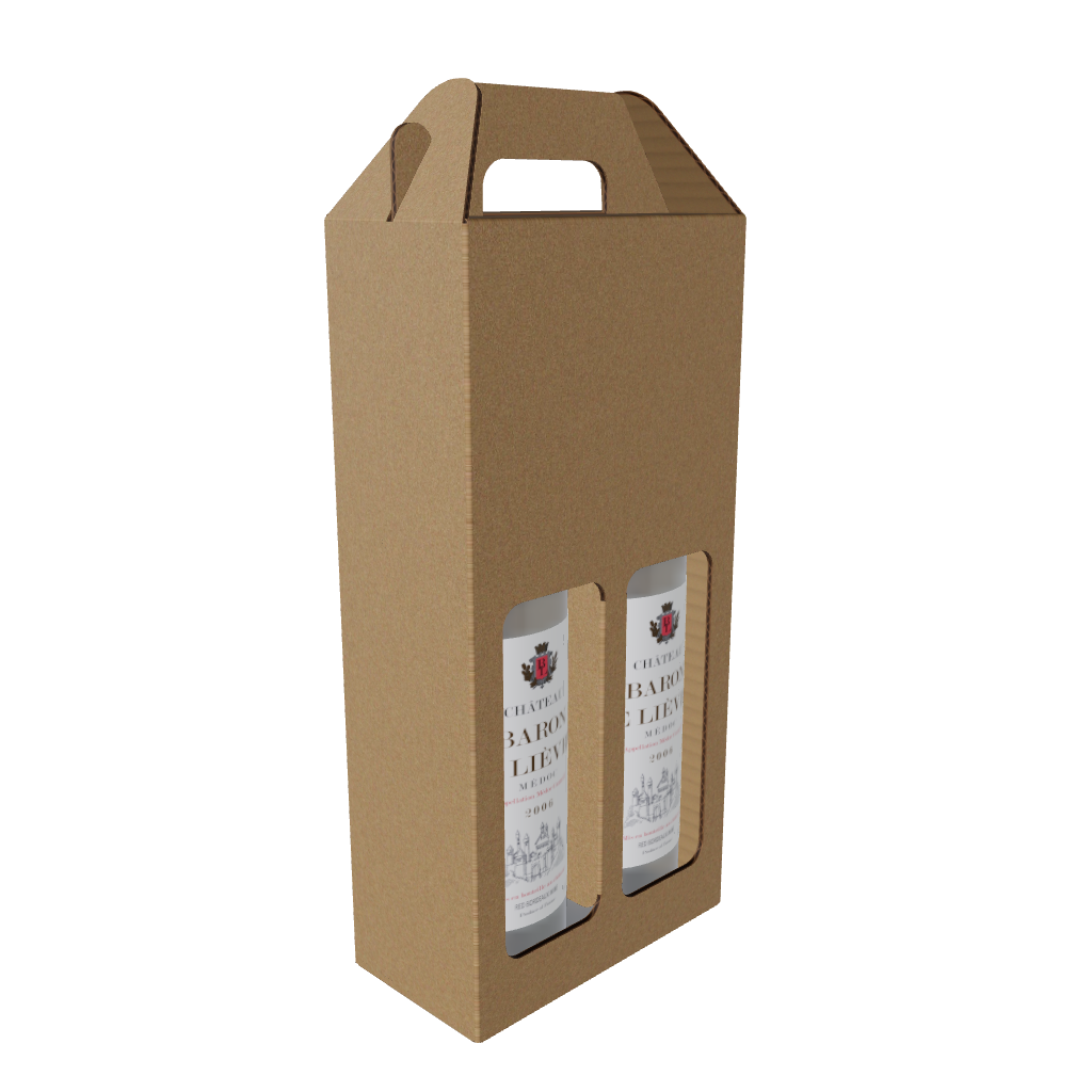 2 Bottle (750ml) Wine Carry Pack - Brown - 160 x 80 x 330mm (Pack of 25)
