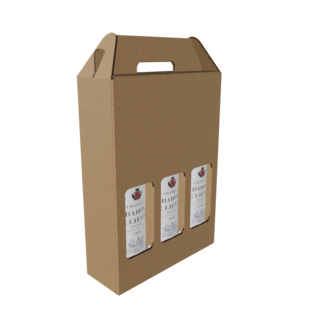 3 Bottle (750ml) Wine Carry Pack - Brown - 240 x 80 x 330mm (Pack of 25)