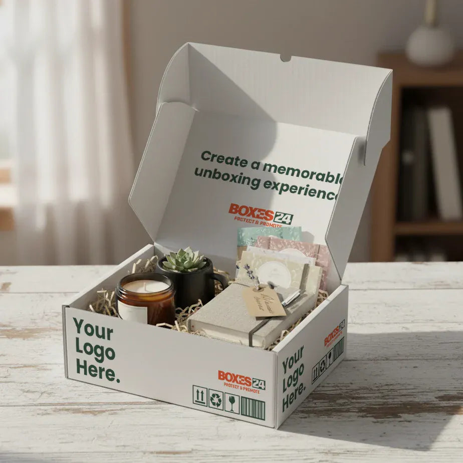 Small Mailing Box - Custom Print 2 Sided - White - 220 x 160 x 70mm (Pack of 25)