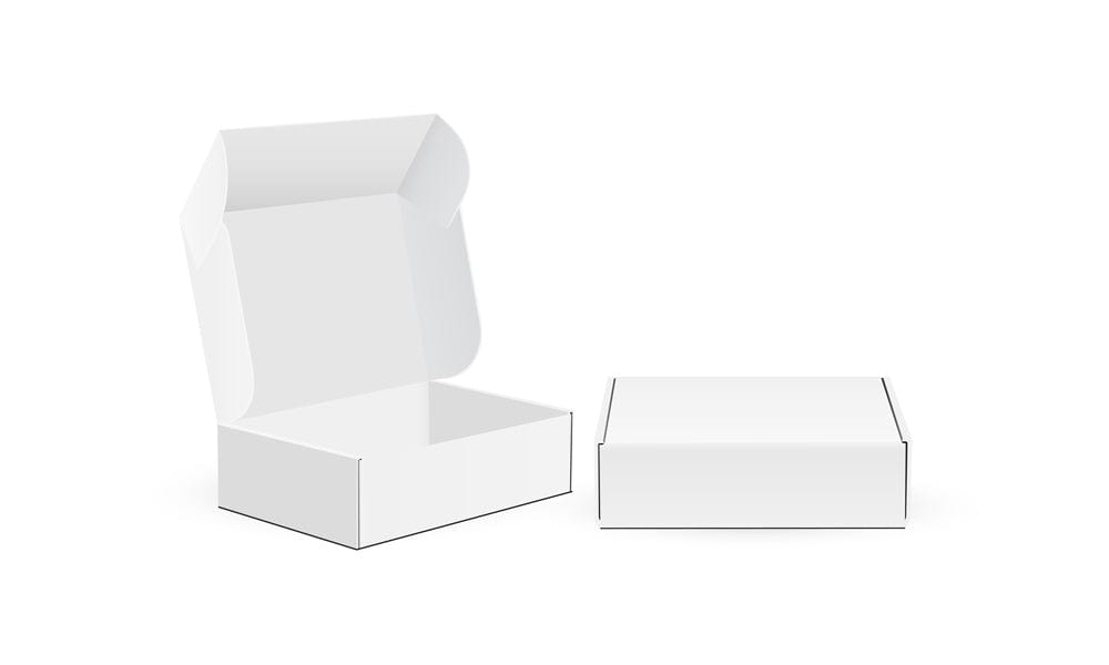 Two white cardboard boxes on a white background