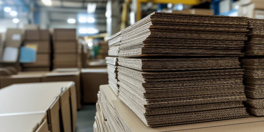 Stacks of cardboard boxes in a warehouse setting